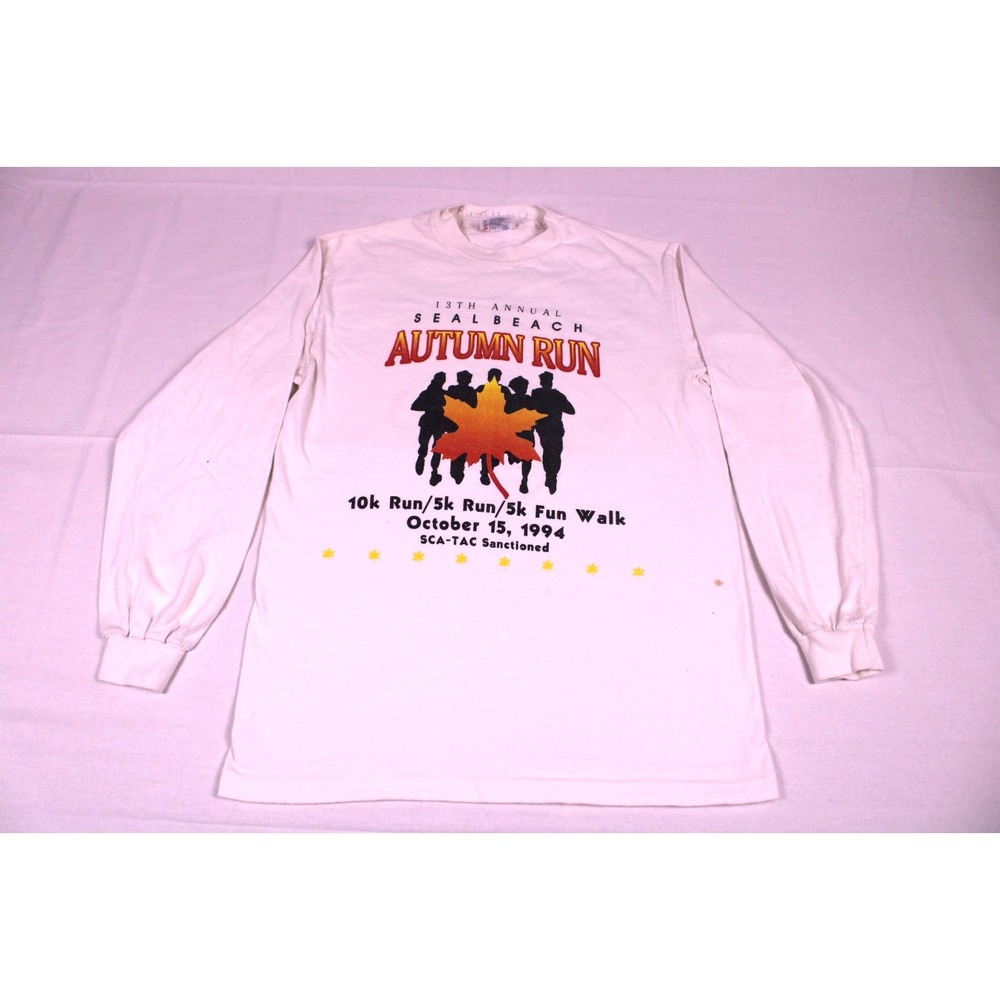 Vintage 1994 Seal Beach Autumn Run Long Sleeve T Shirt 10K 5K Hanes Beefy S